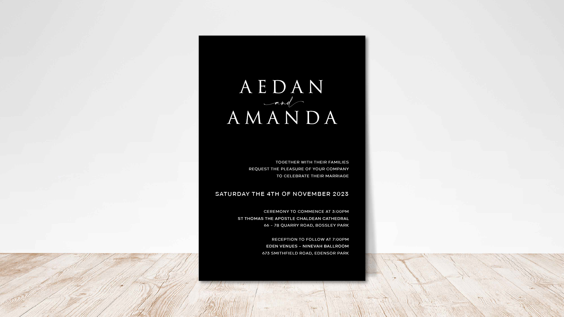 Premium cardstock wedding invitations with minimalist design white ink