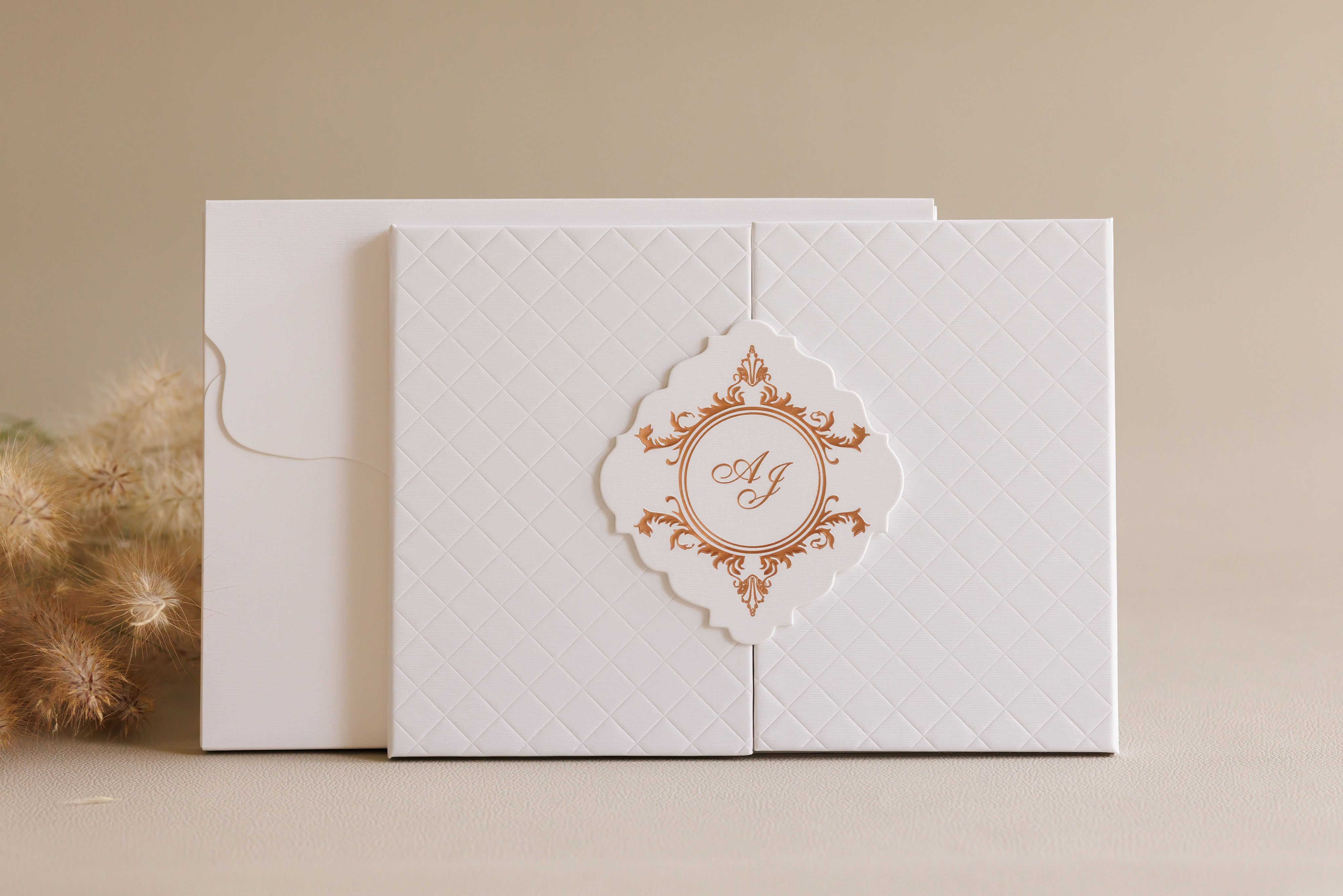 Beautiful luxury custom wedding invitation stamped with foil