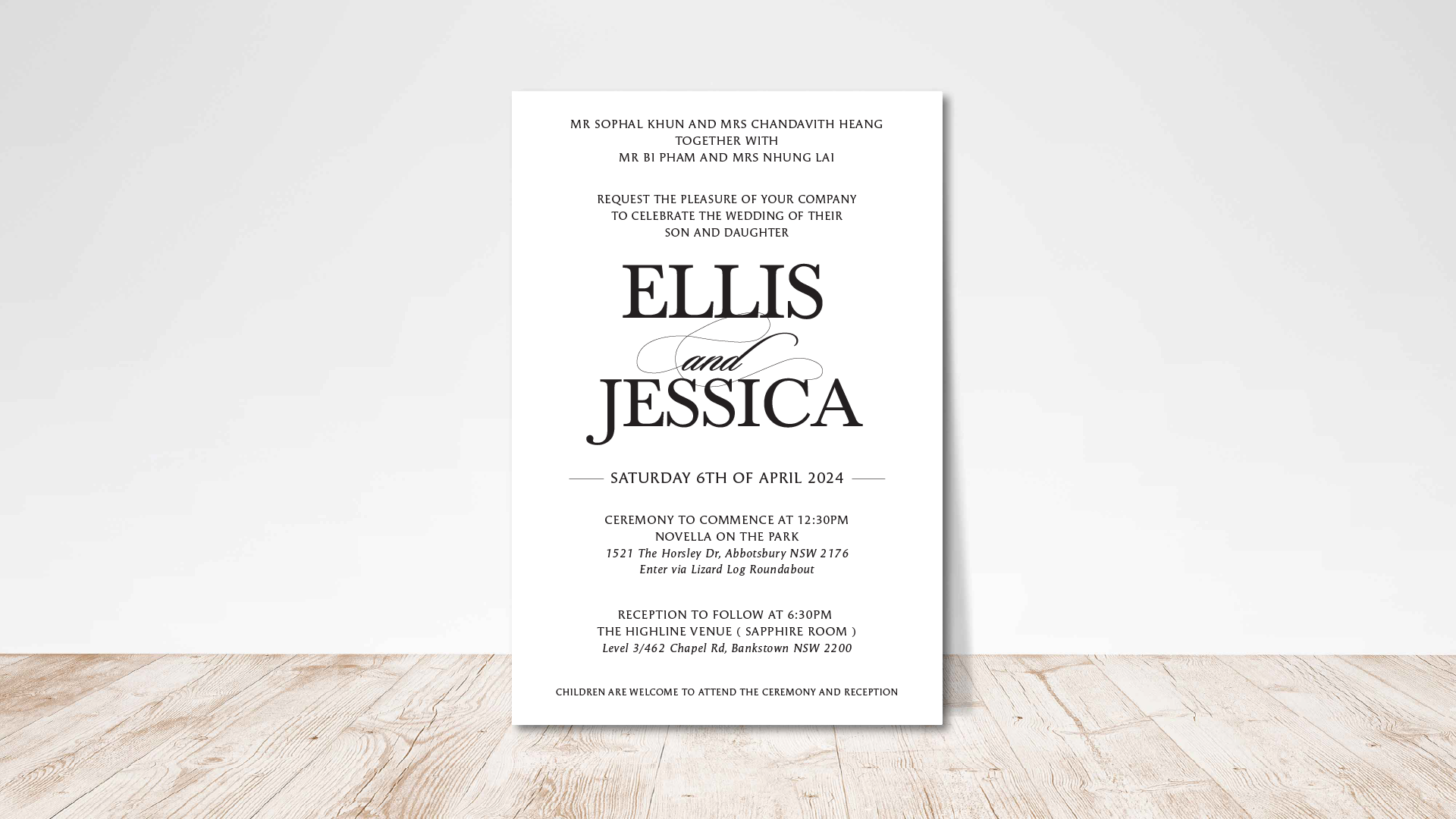 Premium cardstock wedding invitations with minimalist design