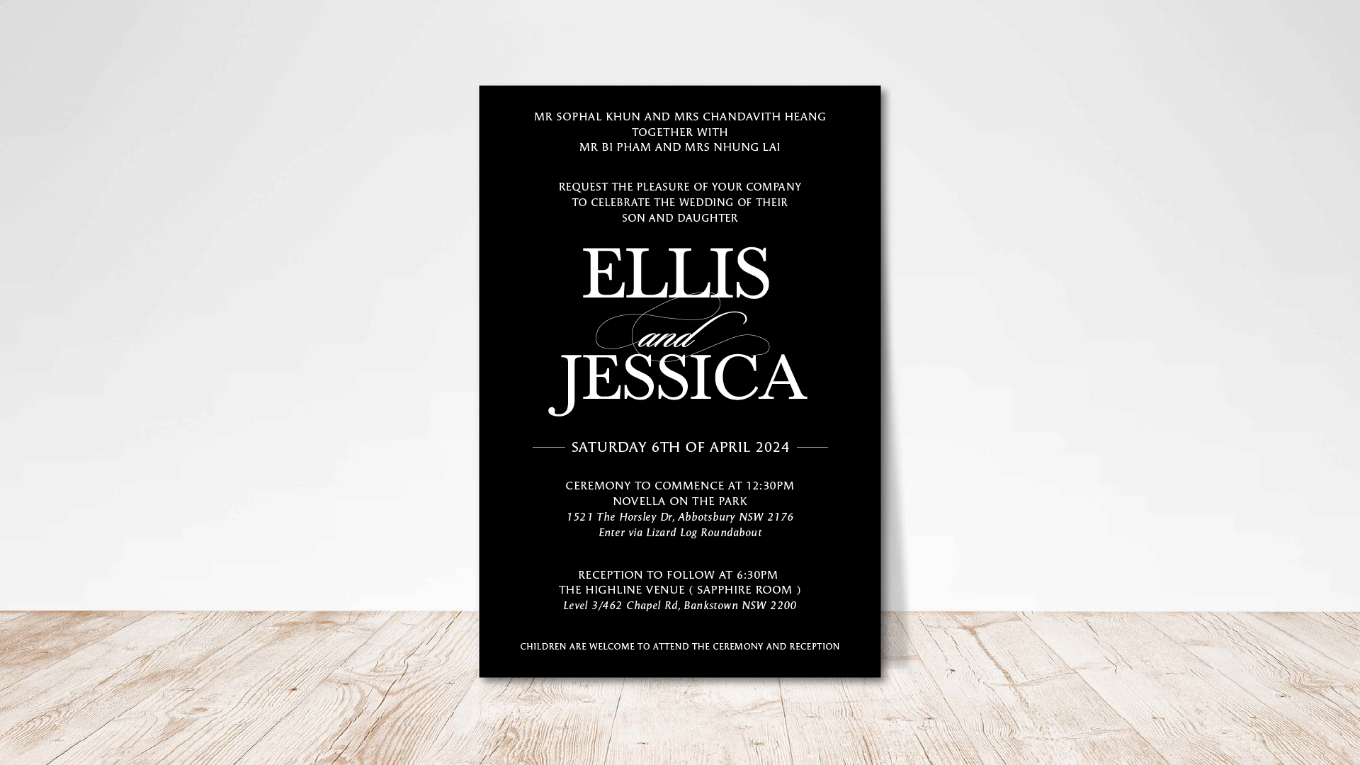 Premium cardstock wedding invitations with minimalist design white ink