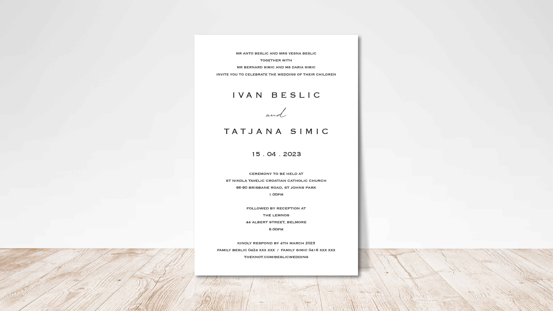 Premium cardstock wedding invitations with minimalist design